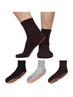 Socks for Men Non Slip House Socks with Grips 3 Pairs Anti-Skid Yoga Pilates Tile Wood Floors Hospital Slipper Socks