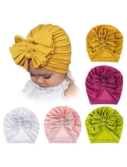 HUIXIANG Newborn Baby Hospital Hat Soft Cotton Toddler Kids Girl Head Wrap with Big Bow Cap