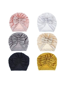 Bestjybt 6 Pcs Baby Turban Knot Hats Newborn Infant Toddler Hospital Hat Cotton Head Wrap