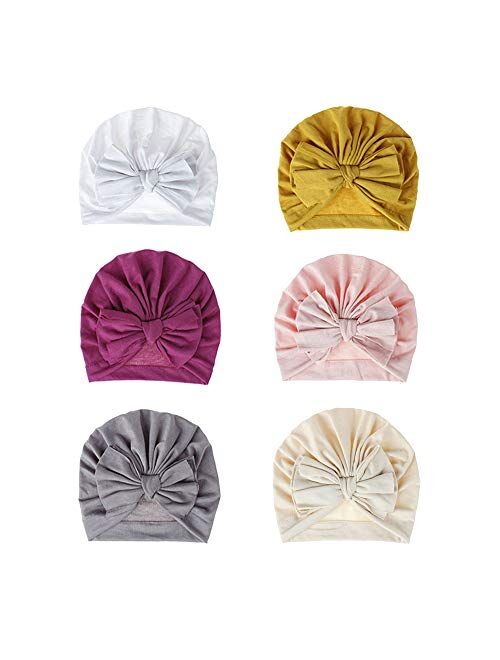 Bestjybt 6 Pcs Baby Turban Knot Hats Newborn Infant Toddler Hospital Hat Cotton Head Wrap