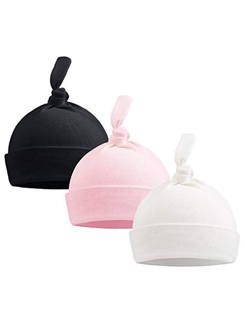 Pesaat Newborn Hospital Knot Hat 0-6 Months Baby Boys Girls Beanie Solid Infant Hats Autumn Winter