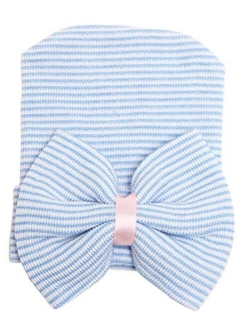 Song Qing Bowknot Stripe Newborn Baby Girls Infant Toddler Hospital Beanie Hat Cap