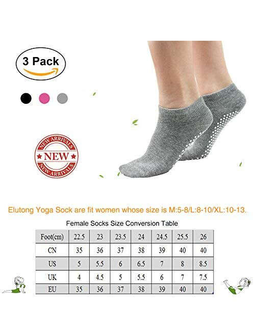 Sticky Barre Grips Slipper Socks - Elutong 3 Pack Non Slip with grippers Yoga Pilates Ballet Skid for Women