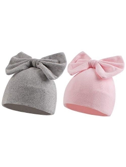 Cotton Newborn Hospital Hat Baby Girl Bow Turban Hats Soft Infant Girls Beanies 2-Pack