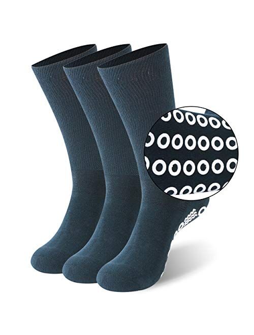 Non-Skid Diabetic Crew Socks, JSPA Non Binding Top Extra Wide Anti Skid Rubber Grip Hospital Home Socks