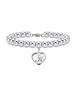 Initial Bracelet for Girl Stainless Steel 26 Letters A to Z Heart Tag Bead Bracelet Alphabet Bracelet Mother's Day Gifts for Women