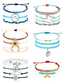 Hicarer 21 Pieces Surfer Wave Bracelet Ocean Wave Adjustable Waterproof Handmade Friendship Bracelet Summer Sunflower Bracelets Anklets Jewelry for Women Teen Girls