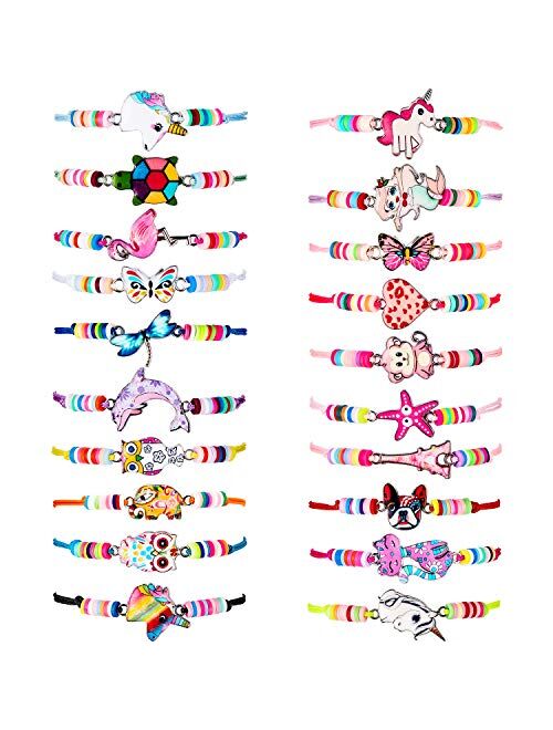 20 Pieces Unicorn Bracelets Friendship Bracelets for Girls Women Bracelets Jewelry Animal Pendant Unicorn Owl Cute Bracelets Adjustable for Prize Pretend Play Party Favor