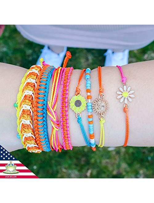 FROG SAC 12 VSCO Bracelets for Teen Girls, Friendship Bracelet Set for Kids, Boho Flower Sunflower Sun Charm Bracelet Pack for Women, Beaded Adjustable Braided String Jew