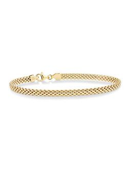 18K Gold Over Sterling Silver Italian 4mm Mesh Link Chain Bracelet for Women Teen Girls 6.5, 7, 7.5, 8 Inch 925 Italy