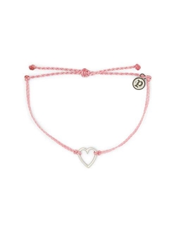 Pura Vida Gold or Silver Open Heart Bracelet w/Plated Charm - Adjustable Band, 100% Waterproof