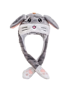 Bunny Hat Ear Moving Jumping Hat Plush Rabbit Hat Cute Cap with Paws for Women Girls