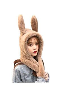 YEKEYI Winter Warm Beanie Pop Up Ears Plush Hat Ear Moving Jumping Rabbit Hat Bunny Cap for Women Girls