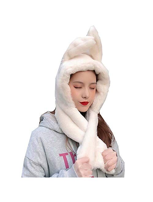 YEKEYI Winter Warm Beanie Pop Up Ears Plush Hat Ear Moving Jumping Rabbit Hat Bunny Cap for Women Girls