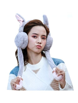 Sun Kea Ladies Foldable Warm Plush Earmuffs Funny Bunny Ear Muffs with Moving Ears Cute Windproof Ear Warmer Toys Gift