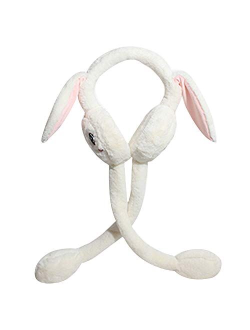 Sun Kea Ladies Foldable Warm Plush Earmuffs Funny Bunny Ear Muffs with Moving Ears Cute Windproof Ear Warmer Toys Gift