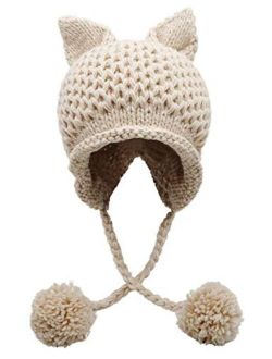 Bellady Winter Cute Cat Ears Knit Hat Ear Flap Crochet Beanie Hat