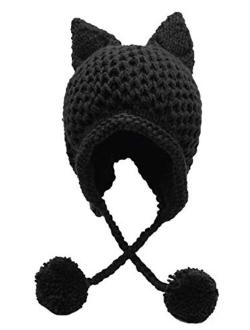 Bellady Winter Cute Cat Ears Knit Hat Ear Flap Crochet Beanie Hat