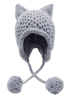 Bellady Winter Cute Cat Ears Knit Hat Ear Flap Crochet Beanie Hat