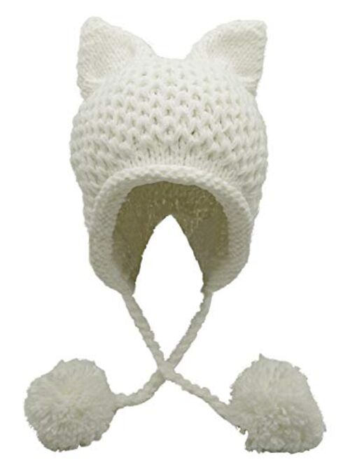 Bellady Winter Cute Cat Ears Knit Hat Ear Flap Crochet Beanie Hat