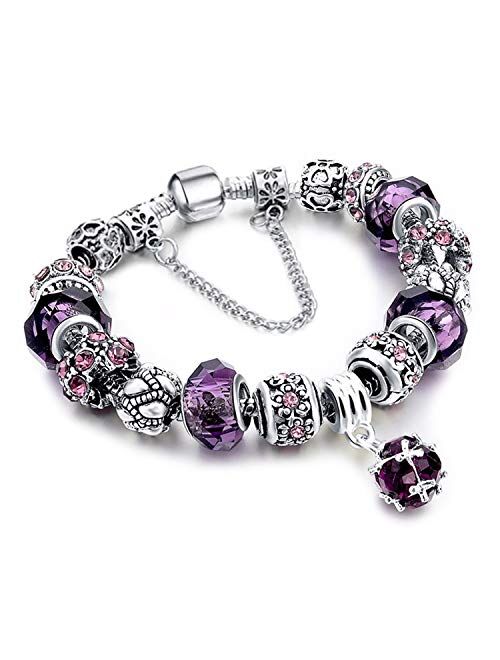 YOUFENG - Pulsera de cuentas de amor para niñas y mujeres con cuentas de cristal de Murano y flores de rosa