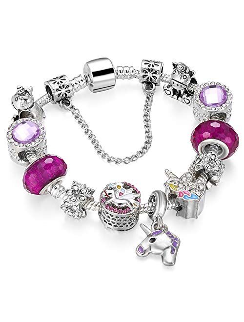 YOUFENG - Pulsera de cuentas de amor para niñas y mujeres con cuentas de cristal de Murano y flores de rosa