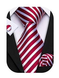 Barry.Wang Stripe Men Ties Set Classic WOVEN Necktie with Handkerchief Cufflinks Formal