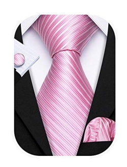 Barry.Wang Stripe Men Ties Set Classic WOVEN Necktie with Handkerchief Cufflinks Formal