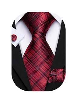 Barry.Wang Stripe Men Ties Set Classic WOVEN Necktie with Handkerchief Cufflinks Formal