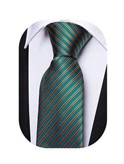 Barry.Wang Stripe Men Ties Set Classic WOVEN Necktie with Handkerchief Cufflinks Formal