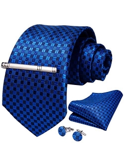 DiBanGu - Juego de gemelos cuadrados de seda para hombre y corbata de tela escocesa