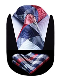 Plaid Checkered Tie Handkerchief Woven Classic Men's Necktie & Pocket Square Set