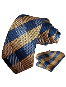 Plaid Checkered Tie Handkerchief Woven Classic Men's Necktie & Pocket Square Set