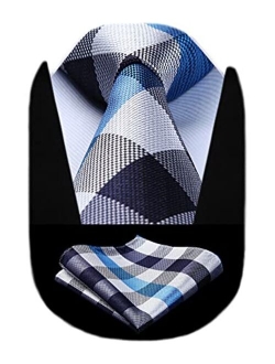 Plaid Checkered Tie Handkerchief Woven Classic Men's Necktie & Pocket Square Set