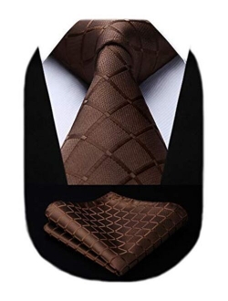 Plaid Checkered Tie Handkerchief Woven Classic Men's Necktie & Pocket Square Set