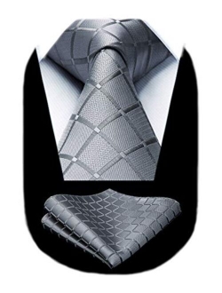 Plaid Checkered Tie Handkerchief Woven Classic Men's Necktie & Pocket Square Set