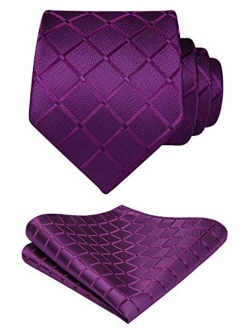 Plaid Checkered Tie Handkerchief Woven Classic Men's Necktie & Pocket Square Set