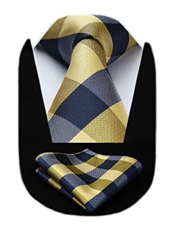 Plaid Checkered Tie Handkerchief Woven Classic Men's Necktie & Pocket Square Set