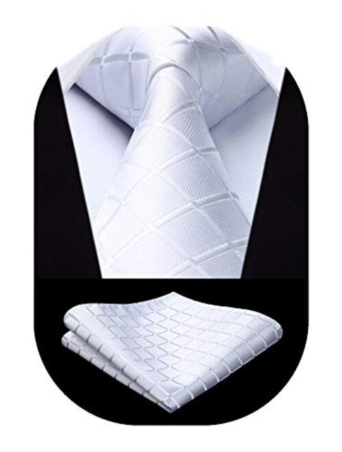 HISDERN Plaid Checkered Tie Handkerchief Woven Classic Men's Necktie & Pocket Square Set