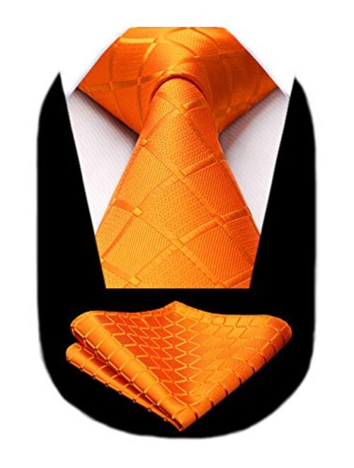 HISDERN Plaid Checkered Tie Handkerchief Woven Classic Men's Necktie & Pocket Square Set