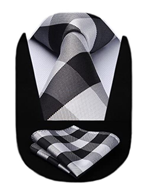 HISDERN Plaid Checkered Tie Handkerchief Woven Classic Men's Necktie & Pocket Square Set