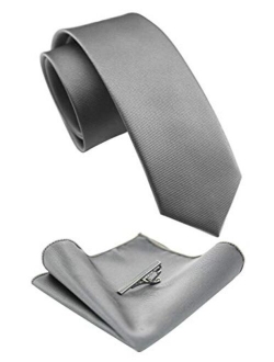 JEMYGINS - Corbata de color liso y bolsillo cuadrado con clips de corbata para hombre (2.4 in)