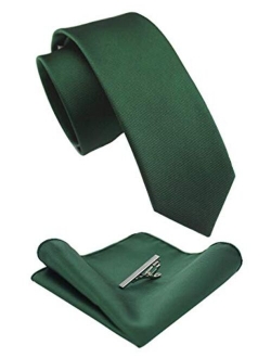 JEMYGINS - Corbata de color liso y bolsillo cuadrado con clips de corbata para hombre (2.4 in)