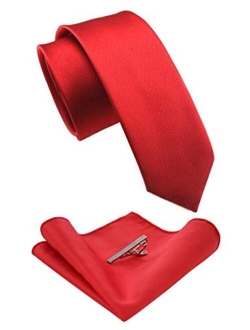 JEMYGINS - Corbata de color liso y bolsillo cuadrado con clips de corbata para hombre (2.4 in)