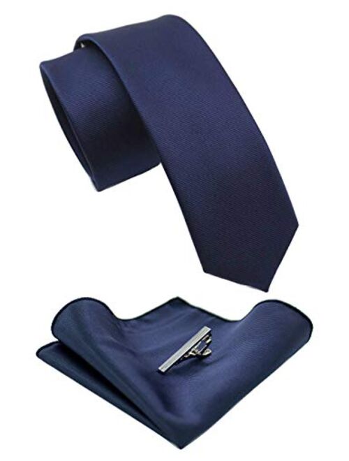 JEMYGINS - Corbata de color liso y bolsillo cuadrado con clips de corbata para hombre (2.4 in)