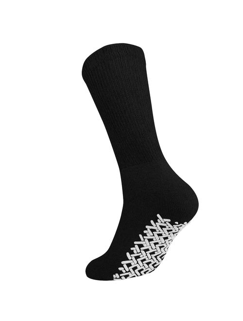 Men Women Anti Slip Grip Non Skid Crew Cotton Diabetic Socks For Home Hospital 3/6 pack