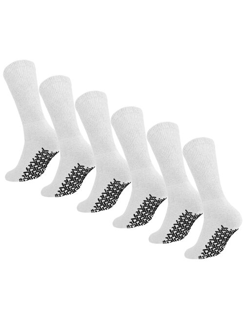 Men Women Anti Slip Grip Non Skid Crew Cotton Diabetic Socks For Home Hospital 3/6 pack