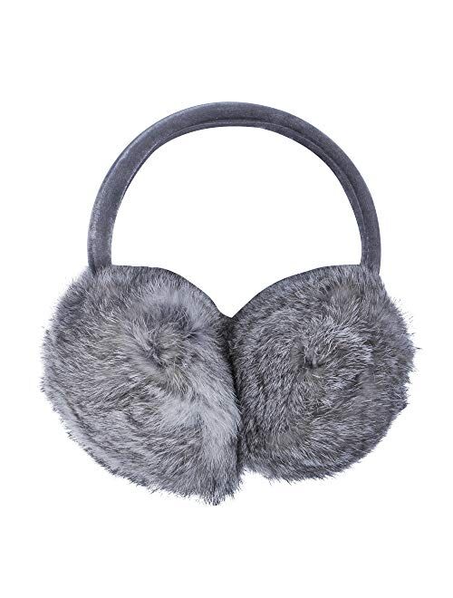 ZLYC Womens Girls Genuine Rabbit Fur EarMuffs Adjustable Ear Warmers