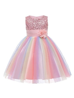 JerrisApparel Flower Girls Sequin Dress Rainbow Tutu Birthday Party Dress Pageant Gown