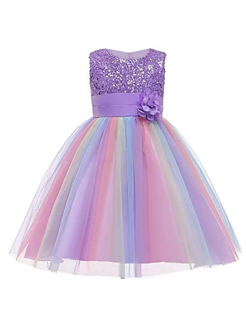 JerrisApparel Flower Girls Sequin Dress Rainbow Tutu Birthday Party Dress Pageant Gown